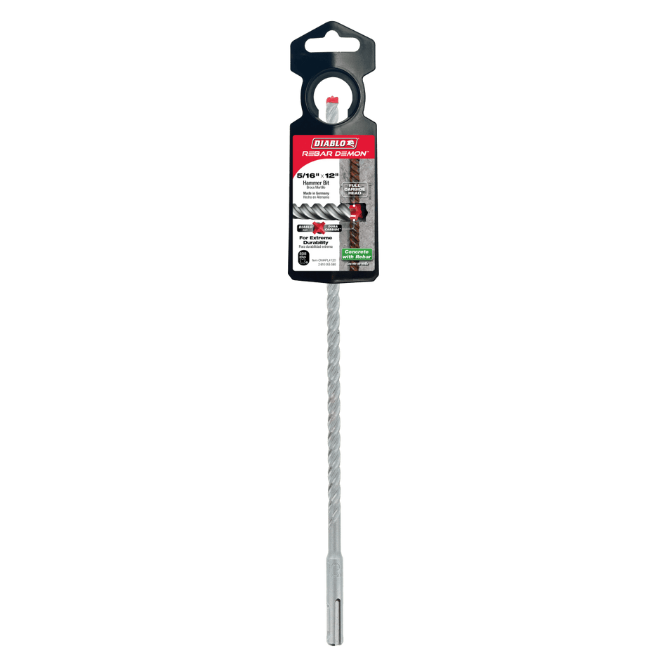 5/16" x 10" x 12" Rebar Demon™ SDS - Plus 4 - Cutter Full Carbide Head Hammer Drill Bit - AAA Industrial Supply