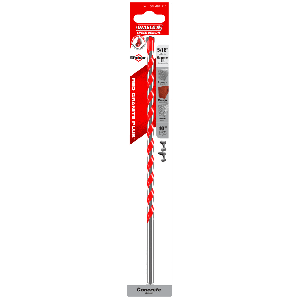 5/16" x 10" x 8" SPEEDemon™ Red Granite PLUS™ Carbide - Tipped Hammer Drill Bit - AAA Industrial Supply
