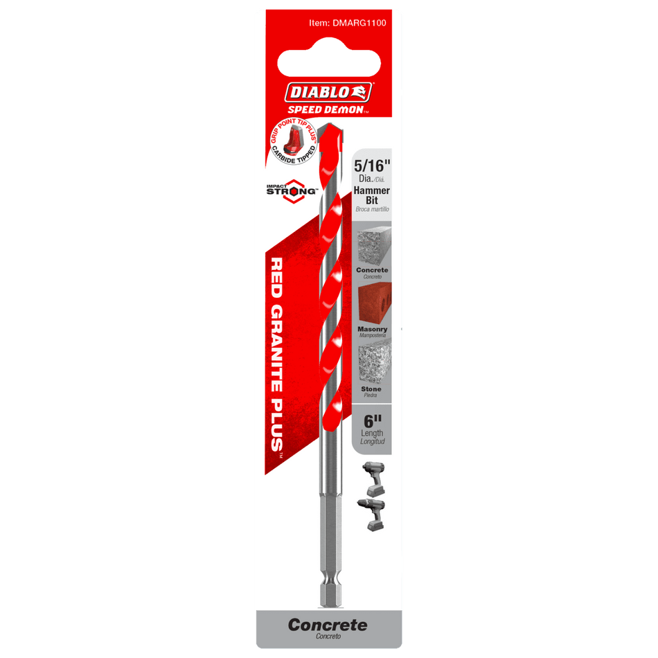 5/16" x 4" x 6" SPEEDemon™ Red Granite PLUS™ Carbide - Tipped Hammer Drill Bit - AAA Industrial Supply