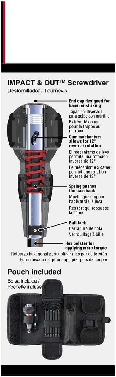 Impact & Out Screwdriver with 7pcs bits and Pouch