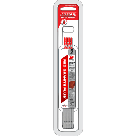 5/32" x 3" x 6" SPEEDemon™ Red Granite PLUS™ Carbide - Tipped Hammer Drill Bit (5 - pk) - AAA Industrial Supply