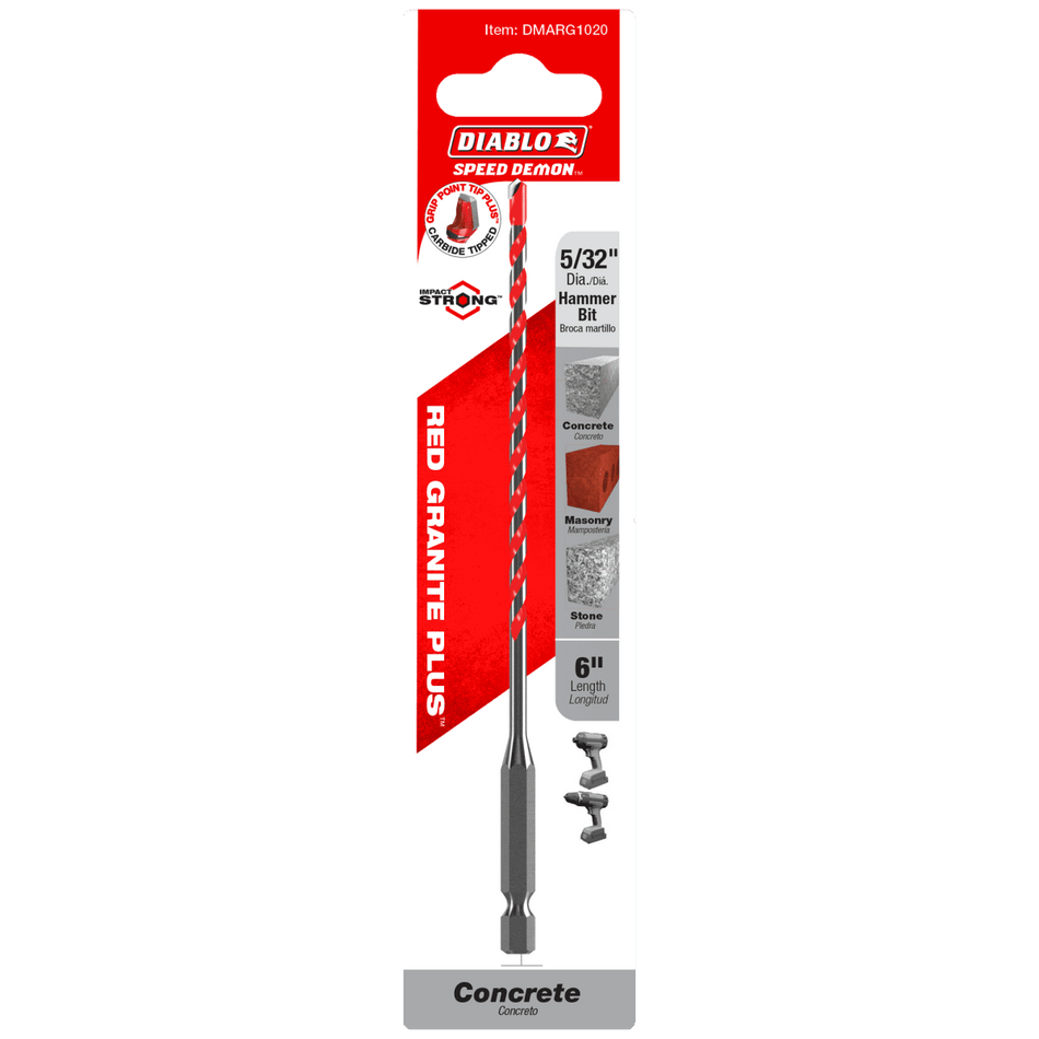 5/32" x 3" x 6" SPEEDemon™ Red Granite PLUS™ Carbide - Tipped Hammer Drill Bit - AAA Industrial Supply