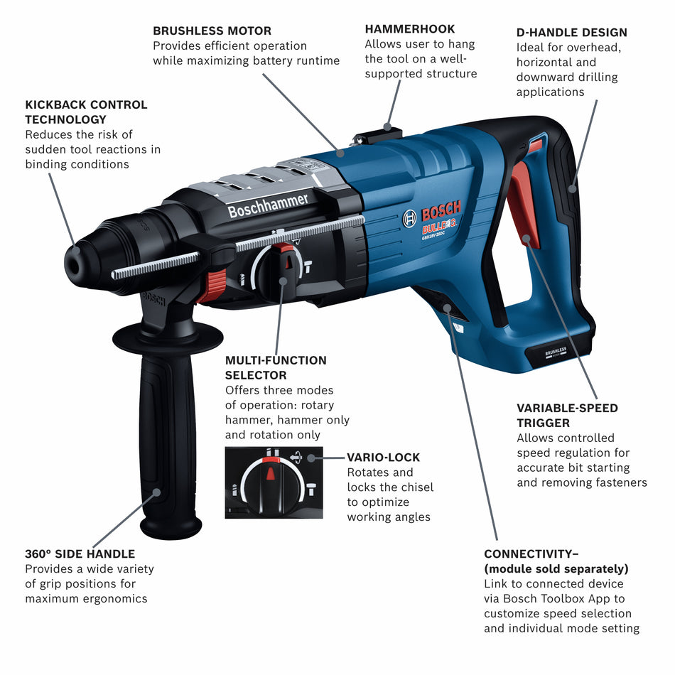 Bosch 18V Brushless Connected-Ready SDS-plus® Bulldog™ 1-1/8 In. Rotary Hammer (Bare Tool)