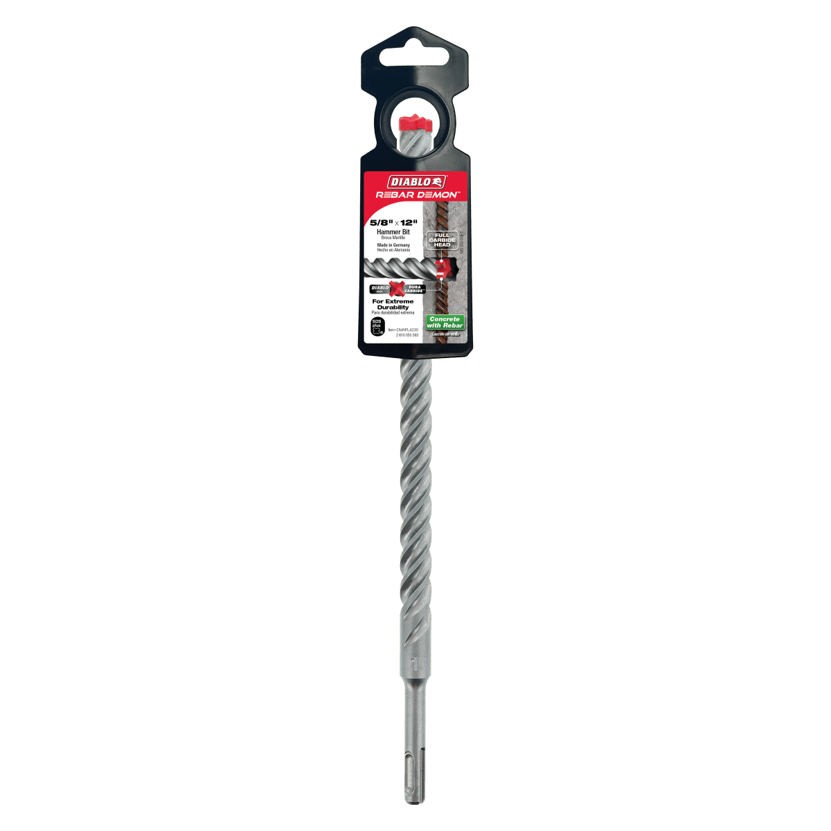 5/8" x 10" x 12" Rebar Demon™ SDS - Plus 4 - Cutter Full Carbide Head Hammer Drill Bit - AAA Industrial Supply