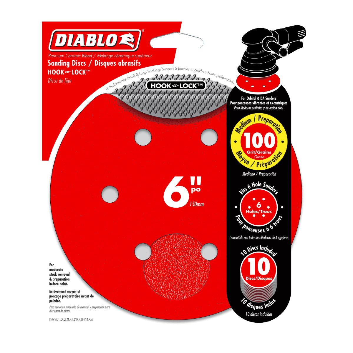 6" 100 Grit ROS Hook & Lock™ Discs (10 - pk) - AAA Industrial Supply