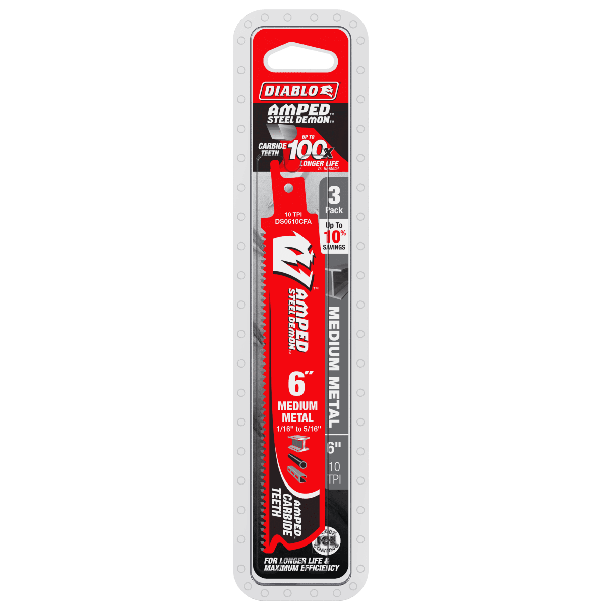 6" 10TPI AMPED™ Steel Demon™ Carbide Teeth Reciprocating Saw Blade for Medium Metal (3 - pk) - AAA Industrial Supply