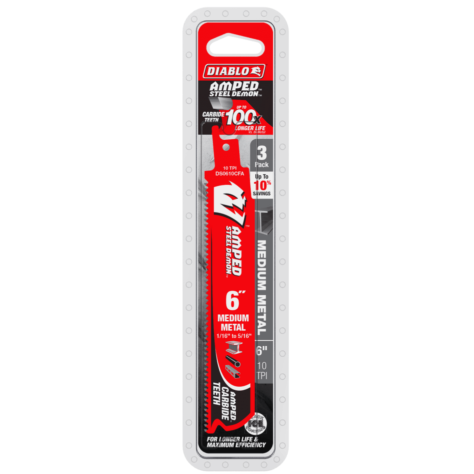 6" 10TPI AMPED™ Steel Demon™ Carbide Teeth Reciprocating Saw Blade for Medium Metal (3 - pk) - AAA Industrial Supply