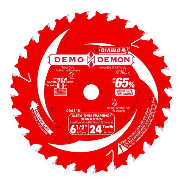 6 - 1/2" x 24 - Teeth Demo Demon™ Ultra - Thin Framing/Demolition Saw Blade for Wood - AAA Industrial Supply