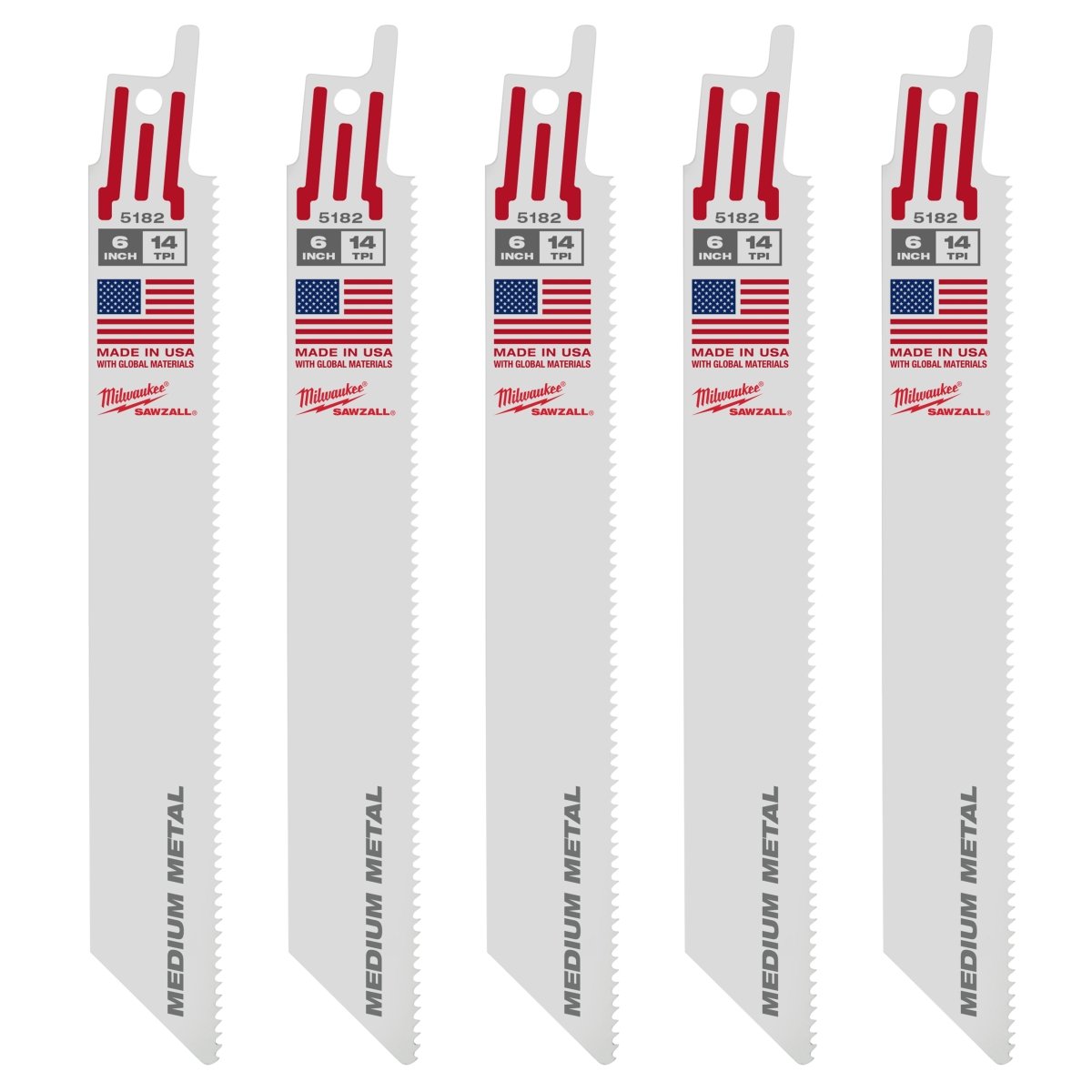 6" 14 TPI SAWZALL® Blade for Medium Metal (5 PK) - AAA Industrial Supply