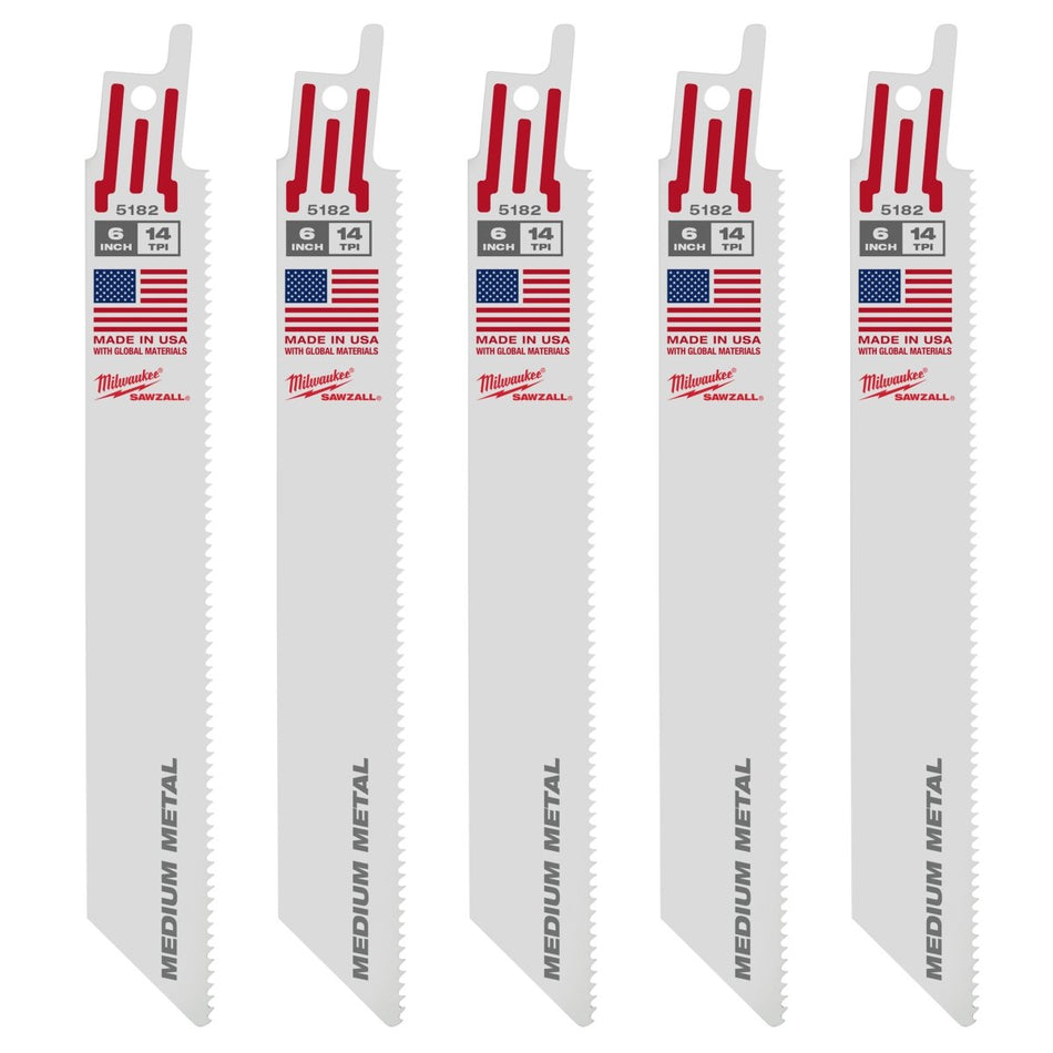 6" 14 TPI SAWZALL® Blade for Medium Metal (5 PK) - AAA Industrial Supply