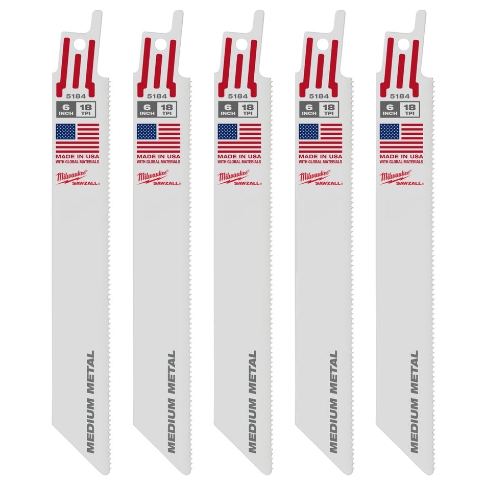6" 18 TPI SAWZALL® Blade for Medium Metal (5 PK) - AAA Industrial Supply