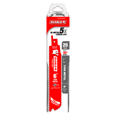 6" 20/24TPI Bi - Metal Reciprocating Saw Blades for Thin Metal (25 - pk) - AAA Industrial Supply