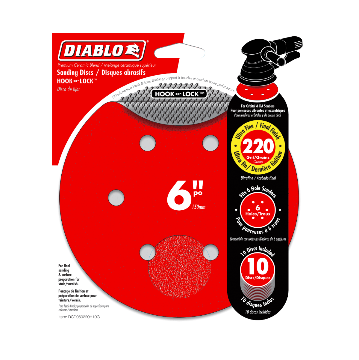 6" 220 - Grit Hook & Lock™ ROS Sanding Discs (10 - pk) - AAA Industrial Supply