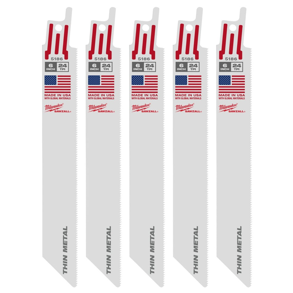 6" 24 TPI SAWZALL® Blade for Thin Metal (5 PK) - AAA Industrial Supply