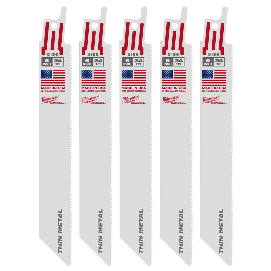 6" 24 TPI SAWZALL® Blade for Thin Metal (5 PK) - AAA Industrial Supply