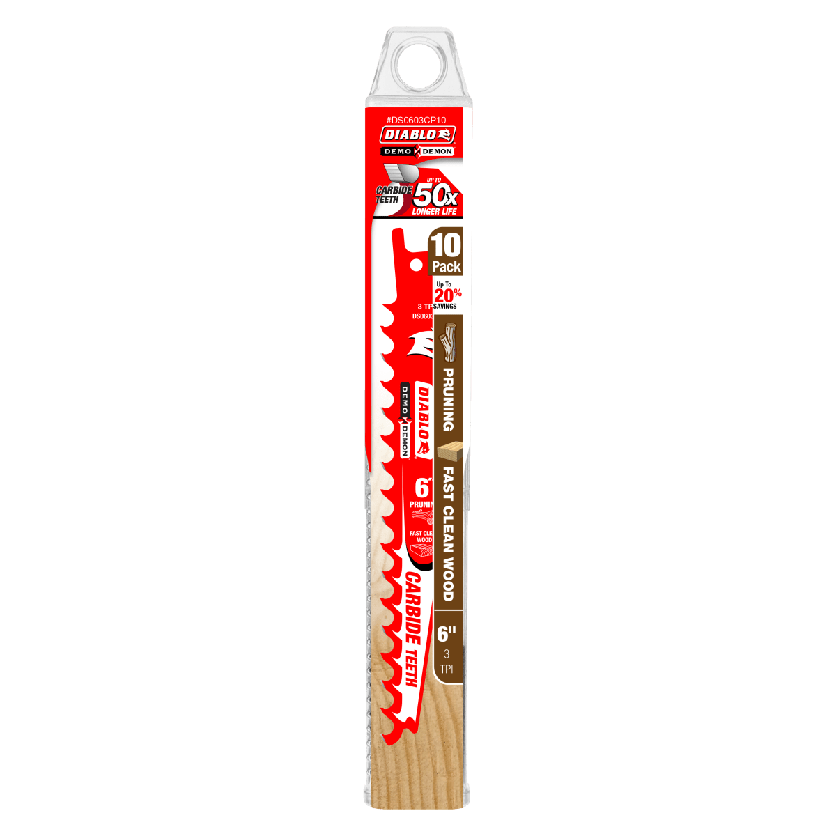 6" 3TPI Demo Demon™ Carbide Tipped Reciprocating Saw Blades for Pruning and Clean Wood (10 - pk) - AAA Industrial Supply