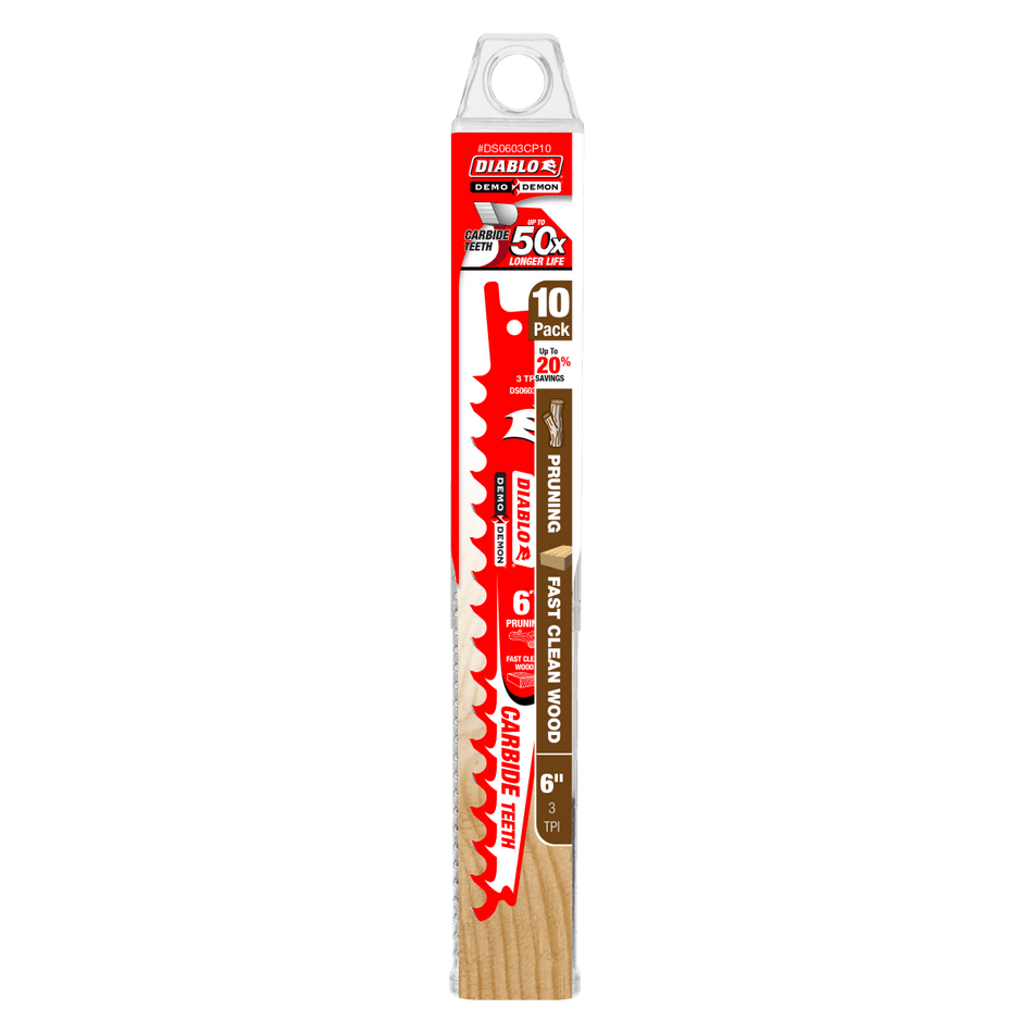 6" 3TPI Demo Demon™ Carbide Tipped Reciprocating Saw Blades for Pruning and Clean Wood (10 - pk) - AAA Industrial Supply