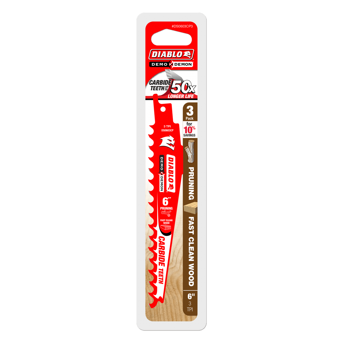 6" 3TPI Demo Demon™ Carbide Tipped Reciprocating Saw Blades for Pruning and Clean Wood (3 - pk) - AAA Industrial Supply