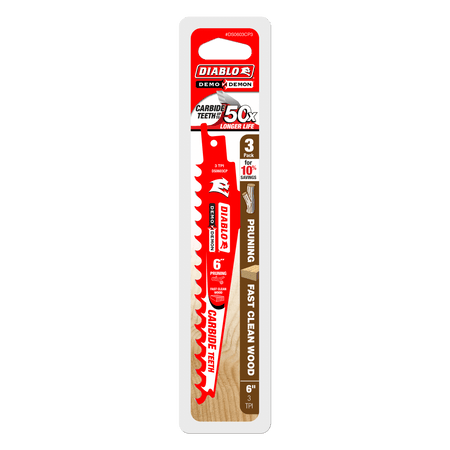 6" 3TPI Demo Demon™ Carbide Tipped Reciprocating Saw Blades for Pruning and Clean Wood (3 - pk) - AAA Industrial Supply