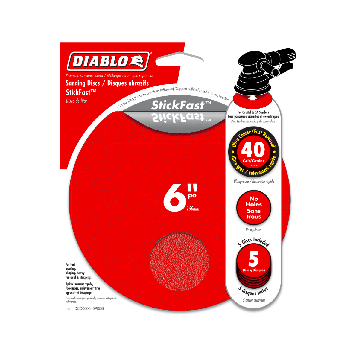 6" 40 - Grit StickFast™ ROS Sanding Discs (5 - pk) - AAA Industrial Supply
