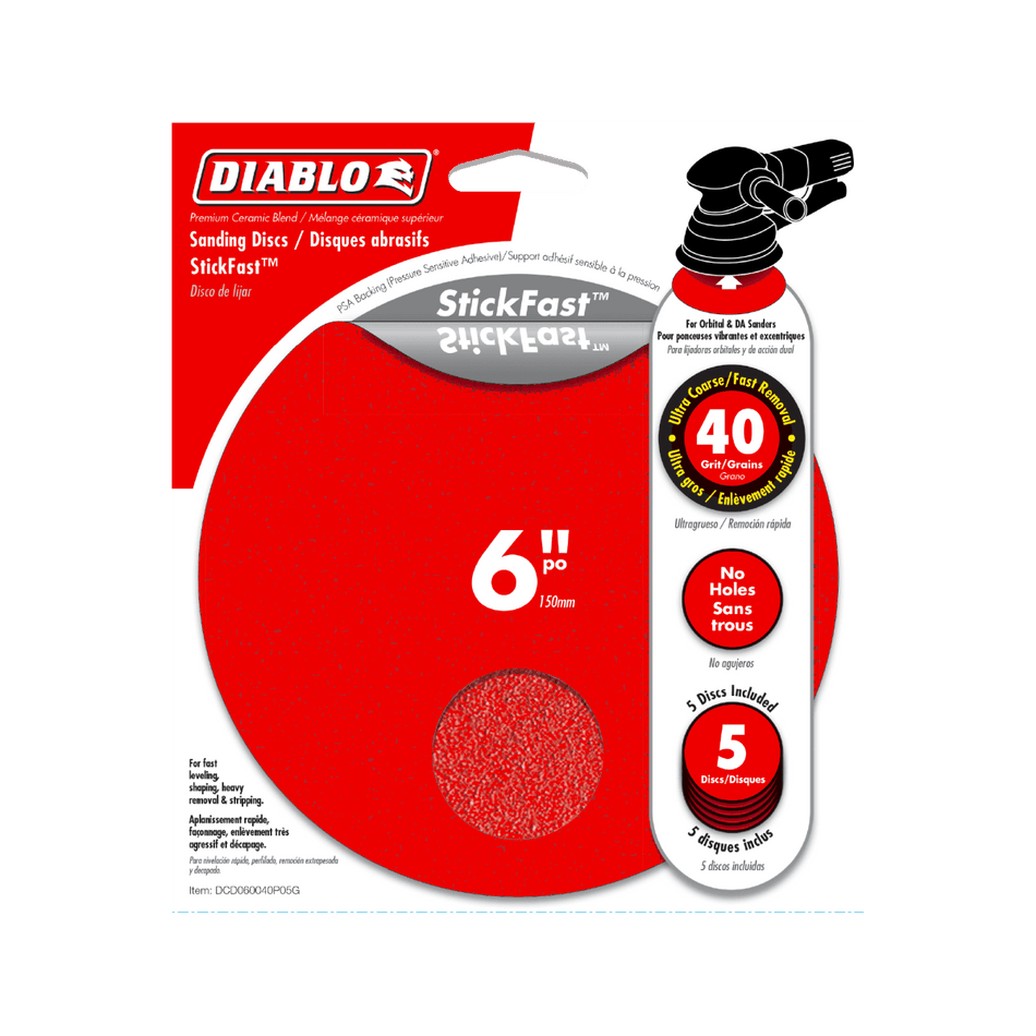 6" 40 - Grit StickFast™ ROS Sanding Discs (5 - pk) - AAA Industrial Supply