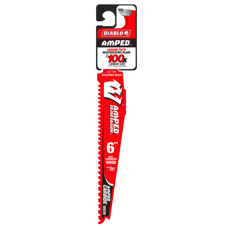 6" 5/7 TPI AMPED™ Demo Demon™ Carbide Teeth Reciprocating Saw Blade for Nail - Embedded Wood - AAA Industrial Supply