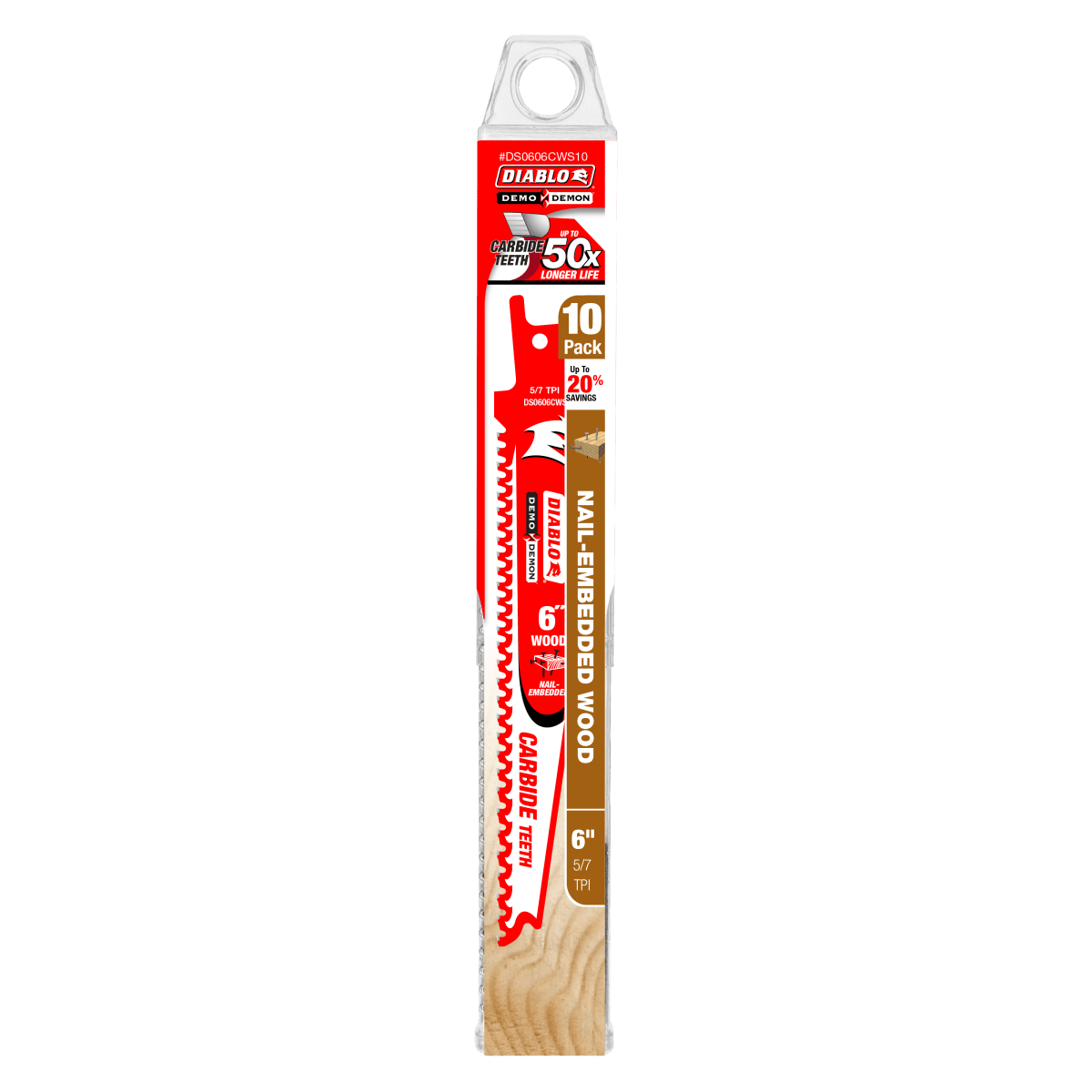 6" 5/7TPI Demo Demon™ Carbide Teeth Reciprocating Saw Blades for Nail - Embedded Wood (10 - pk) - AAA Industrial Supply