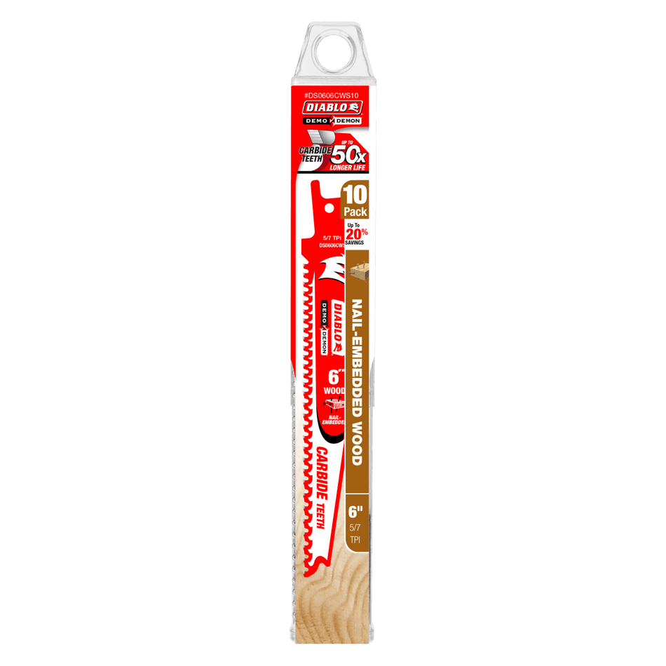 6" 5/7TPI Demo Demon™ Carbide Teeth Reciprocating Saw Blades for Nail - Embedded Wood (10 - pk) - AAA Industrial Supply
