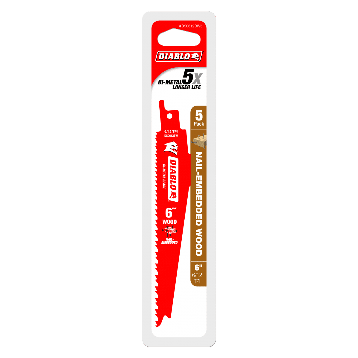 6" 6/12TPI Bi - Metal Reciprocating Saw Blades for Nail - Embedded Wood (5 - pk) - AAA Industrial Supply