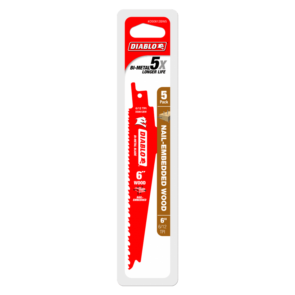 6" 6/12TPI Bi - Metal Reciprocating Saw Blades for Nail - Embedded Wood (5 - pk) - AAA Industrial Supply