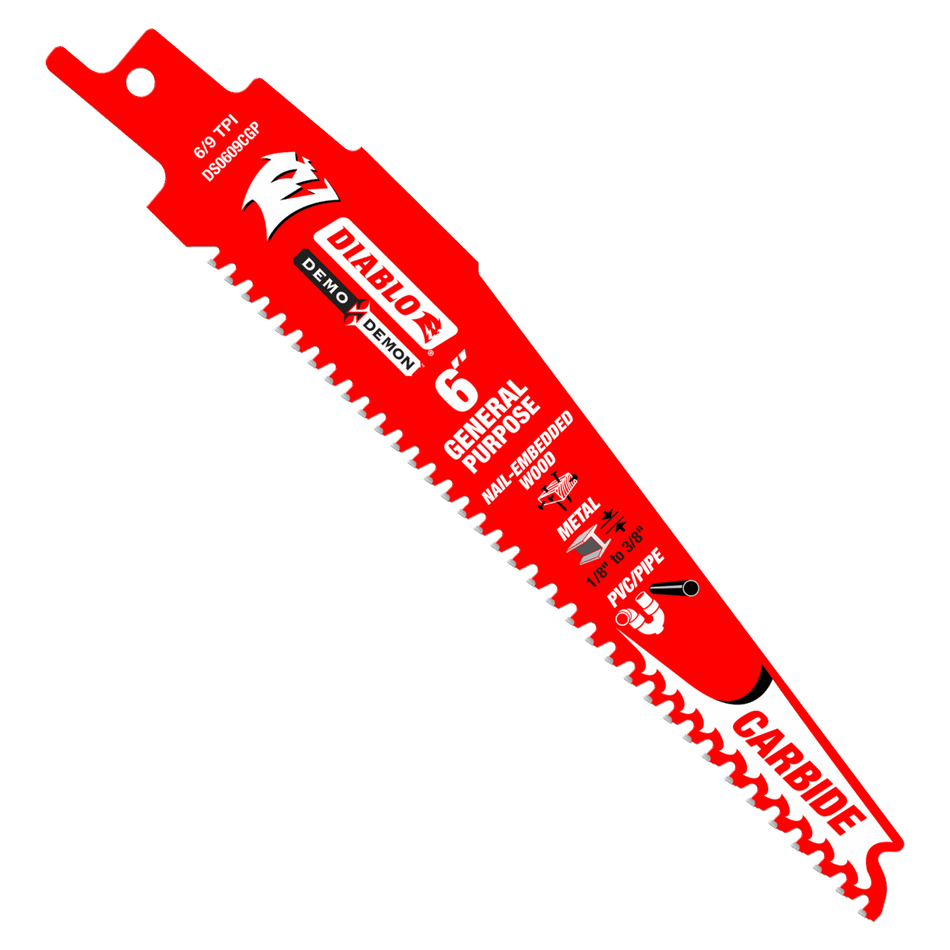 6" 6/9 TPI Demo Demon™ Carbide Teeth Reciprocating Saw Blades for General Purpose Cuts (3 - pk) - AAA Industrial Supply