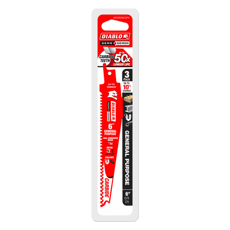 6" 6/9 TPI Demo Demon™ Carbide Teeth Reciprocating Saw Blades for General Purpose Cuts (3 - pk) - AAA Industrial Supply