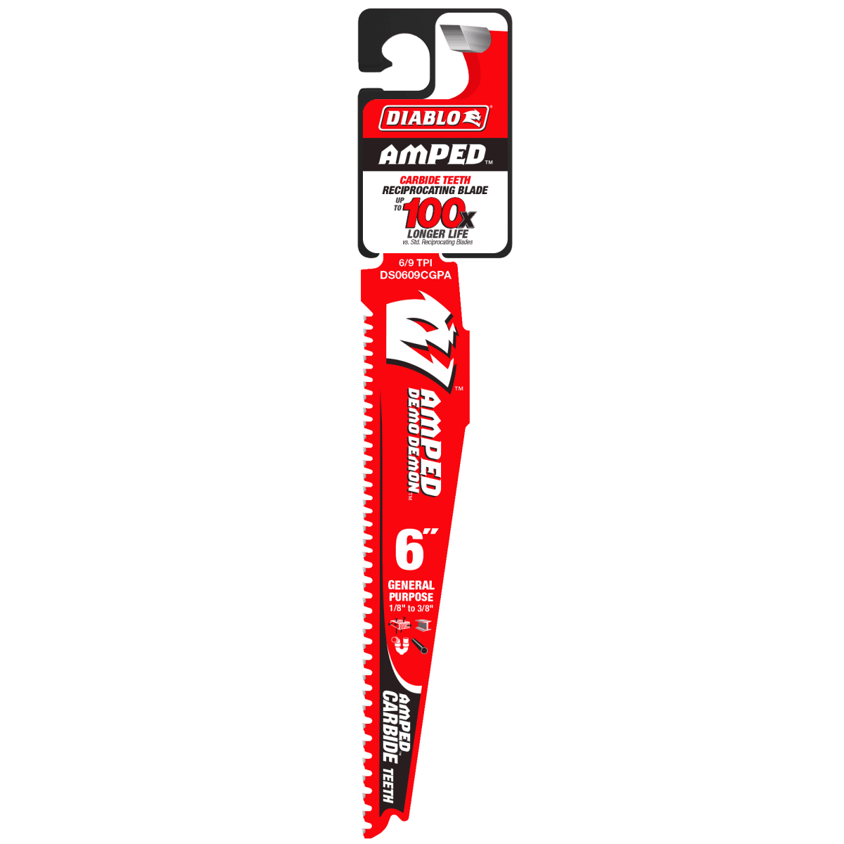 6" 6/9TPI AMPED™ Demo Demon™ Carbide Teeth Reciprocating Saw Blade for General Purpose Cuts - AAA Industrial Supply