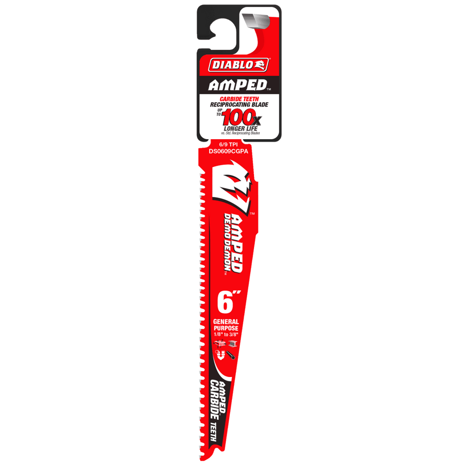 6" 6/9TPI AMPED™ Demo Demon™ Carbide Teeth Reciprocating Saw Blade for General Purpose Cuts - AAA Industrial Supply