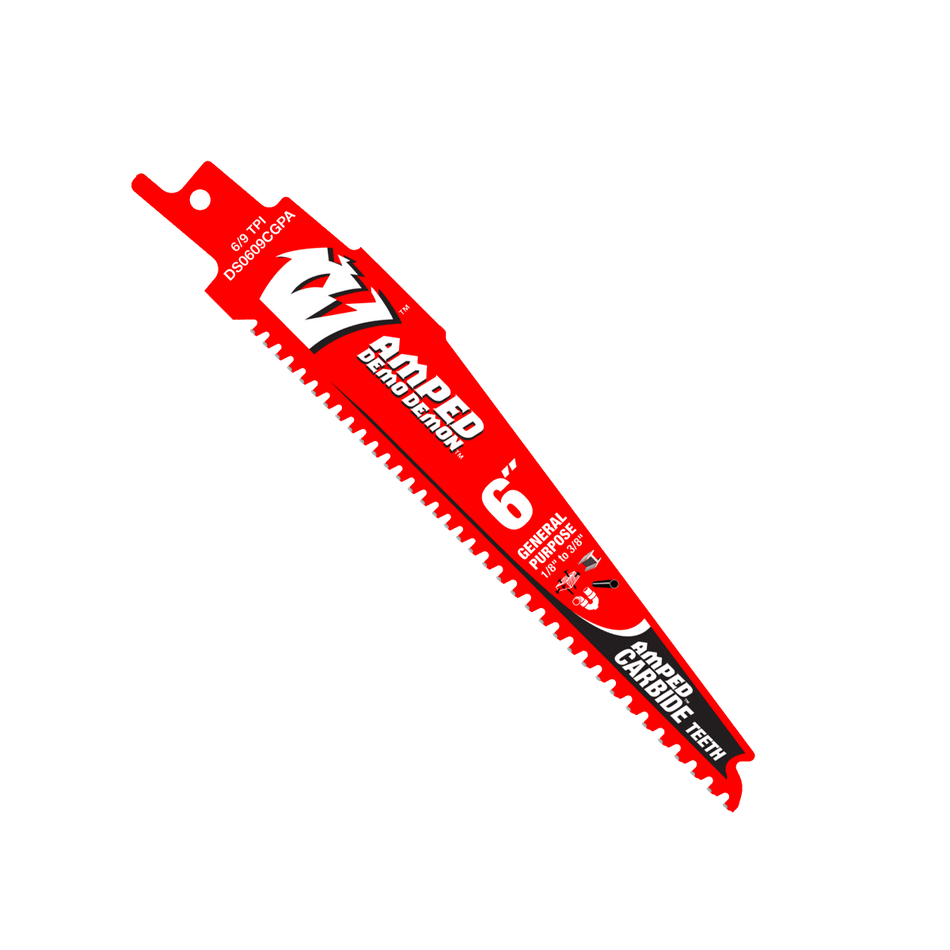 6" 6/9TPI AMPED™ Demo Demon™ Carbide Teeth Reciprocating Saw Blade for General Purpose Cuts - AAA Industrial Supply