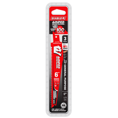 6" 6/9TPI AMPED™ Demo Demon™ Carbide Teeth Reciprocating Saw Blades for General Purpose Cuts (3 - pk) - AAA Industrial Supply