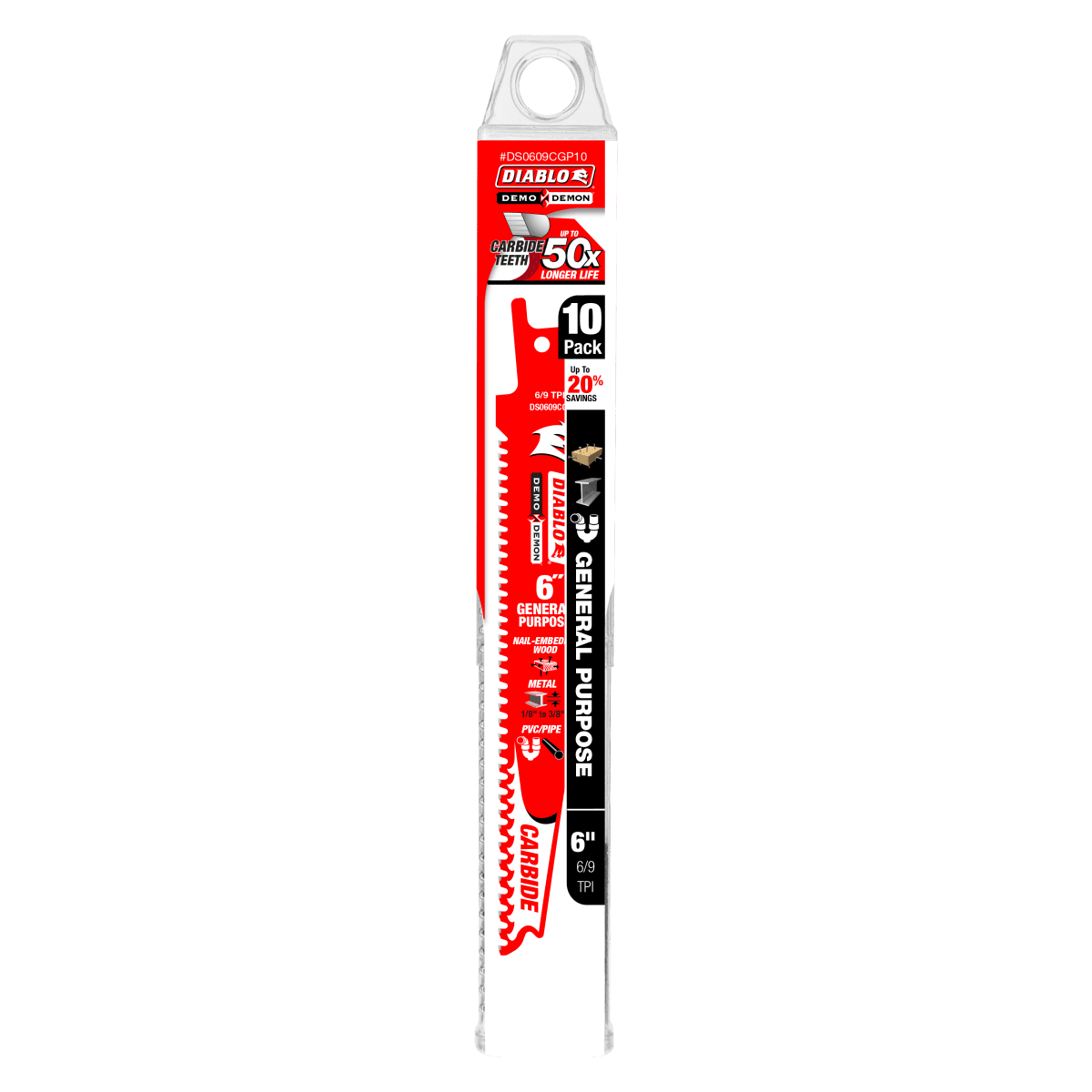 6" 6/9TPI Demo Demon™ Carbide Teeth Reciprocating Saw Blades for General Purpose Cuts (10 - pk) - AAA Industrial Supply