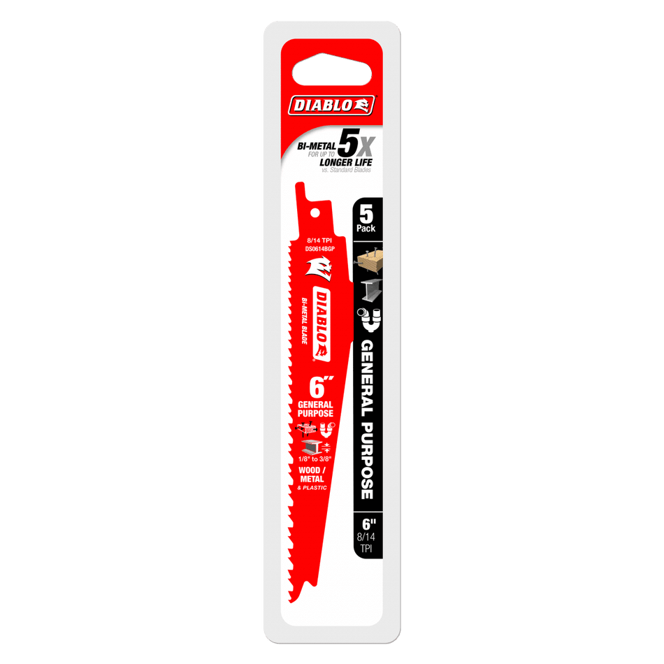 6" 8/14TPI Bi - Metal Reciprocating Saw Blades for General Purpose Cuts (5 - pk) - AAA Industrial Supply