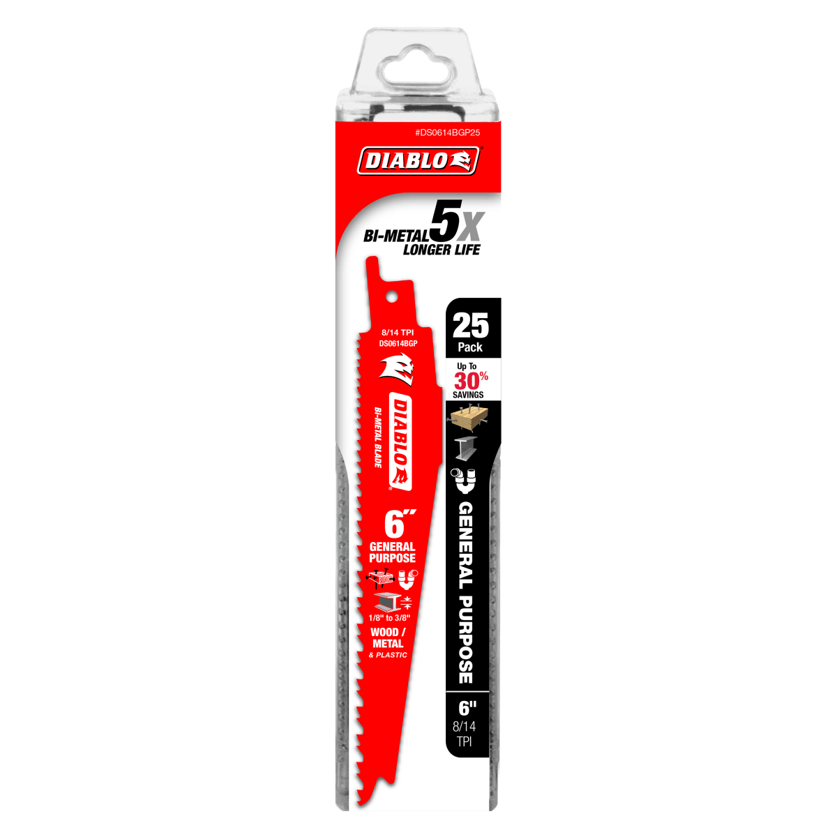 6" Bi - Metal Reciprocating Saw Blade for Nail - Embedded Wood, Metal, and Plastic (25 - pk) - AAA Industrial Supply