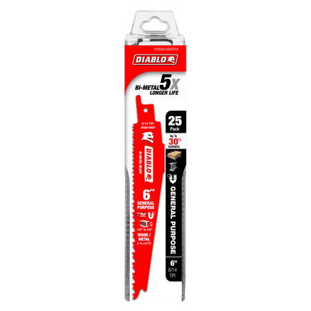 6" Bi - Metal Reciprocating Saw Blade for Nail - Embedded Wood, Metal, and Plastic (25 - pk) - AAA Industrial Supply