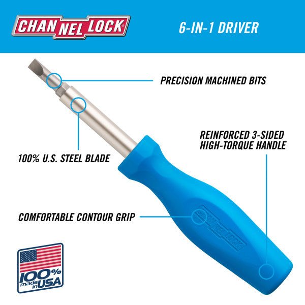 6 - in - 1 Channellock Professional Multi - Bit Screwdriver - AAA Industrial Supply
