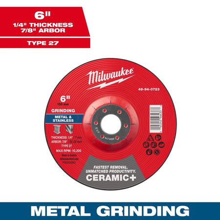 6" x 1/4" x 7/8" Ceramic+ Metal Grinding Wheel - Type 27 - AAA Industrial Supply