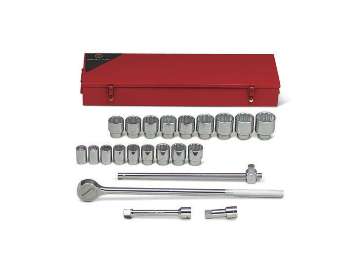 3/4" Drive 22 Piece Metal Boxed Set - 12 Point Standard Sockets, 7/8" - 2", Ratchet, Sliding T, 3-1/2", 8" Extensions