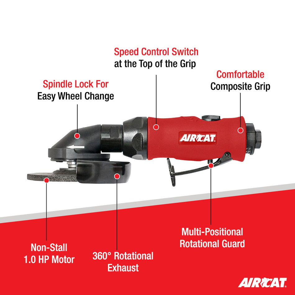 AIRCAT Pneumatic Tools 6340-A: 1.0 HP 4-1/2-Inch Angle Grinder with Spindle Lock 11,000 RPM