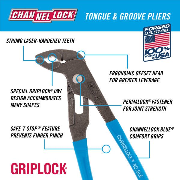 6.5" Channellock GRIPLOCKÂ® Plier - AAA Industrial Supply