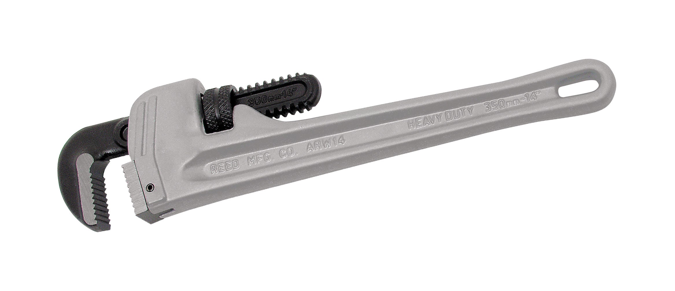 Heavy-Duty Straight Pipe Wrench, 14 in OAL, 1/4 to 2 in Jaw, Aluminum Jaw