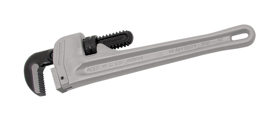 Heavy-Duty Straight Pipe Wrench, 14 in OAL, 1/4 to 2 in Jaw, Aluminum Jaw