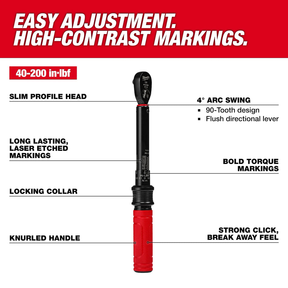 1/4" Drive Click Torque Wrench (40-200 in·lbf)