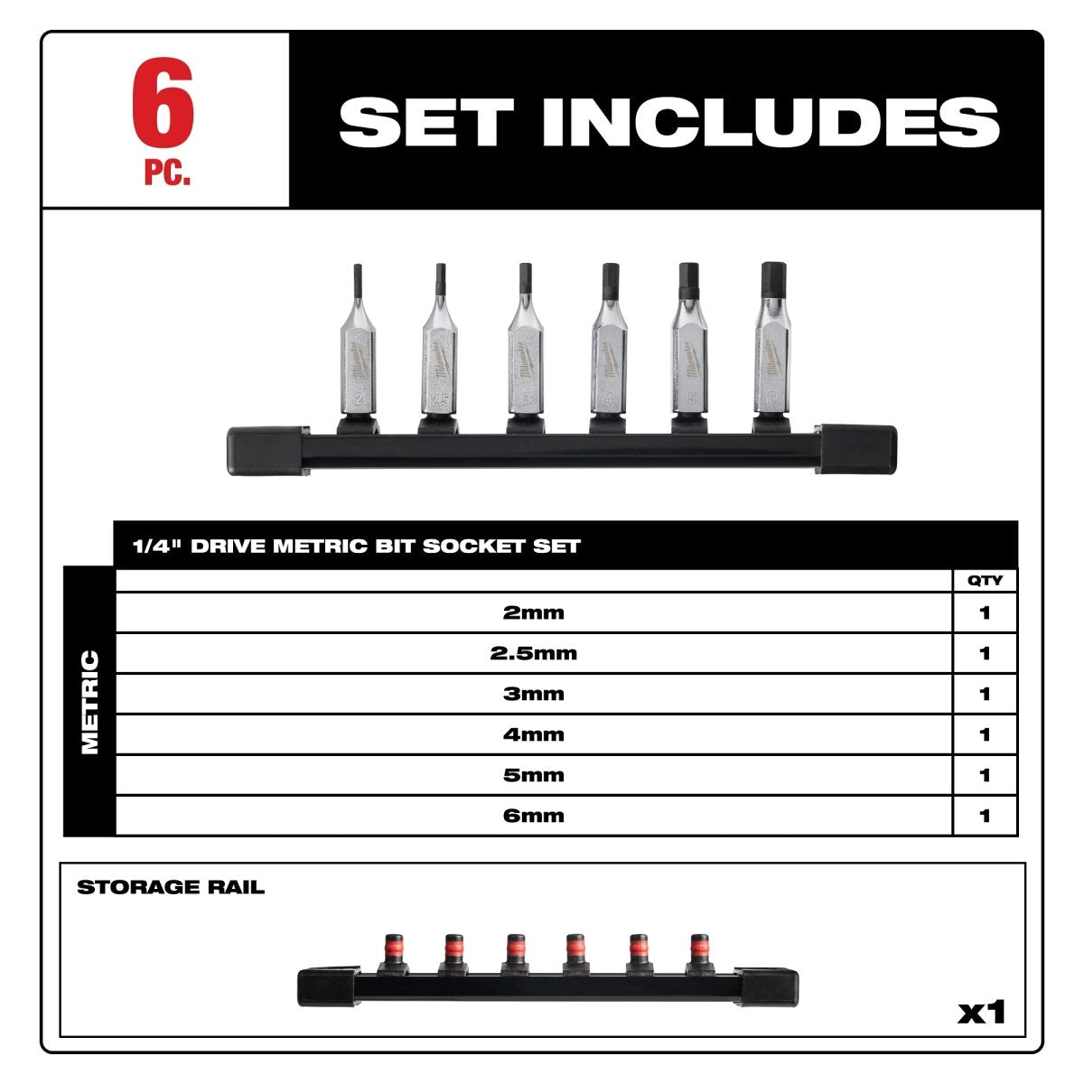 6pc 1/4" Drive Hex Bit Socket Set - Metric - AAA Industrial Supply