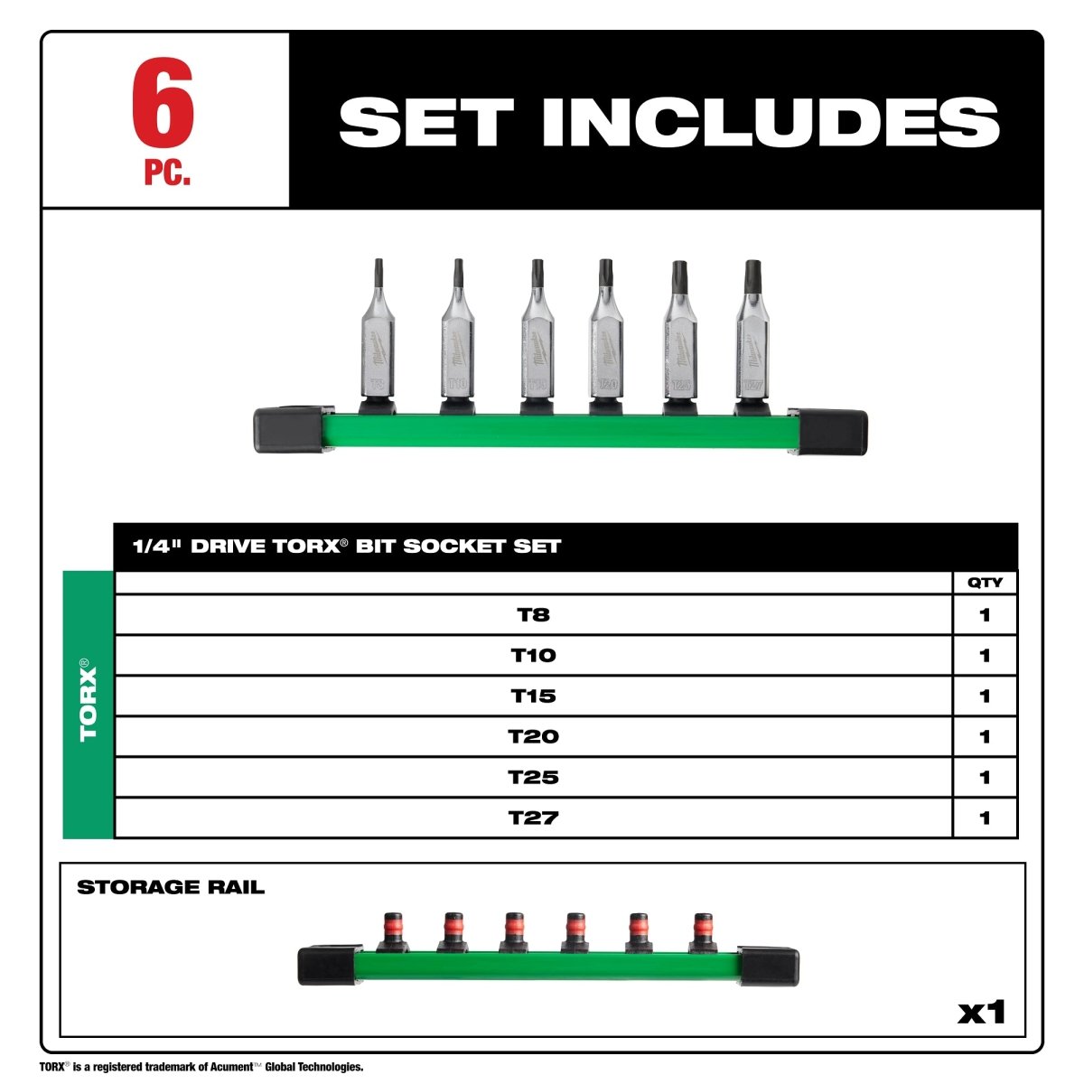 6pc 1/4" Drive TORX® Bit Socket Set - AAA Industrial Supply